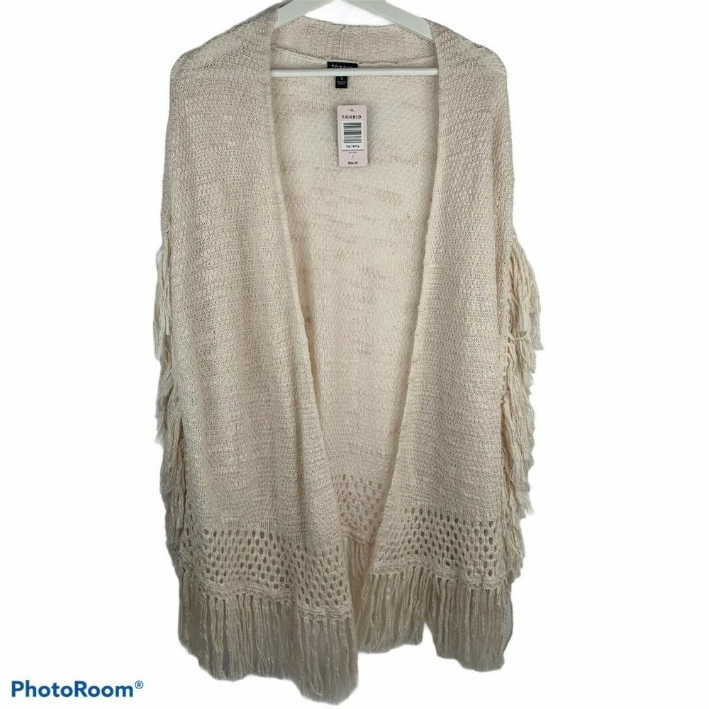 Torrid Fringe Detail Open Front Cardigan Sweater Women’s Plus Size 1X Boho NWT - Picture 2 of 7